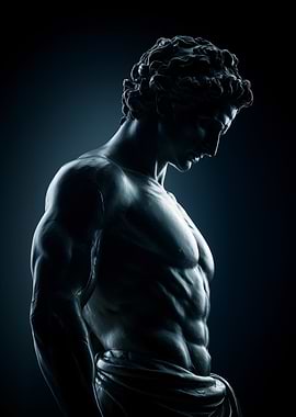 Classical Male Statue in Blue Light