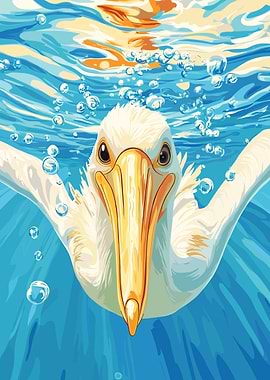Pelican underwater illustration