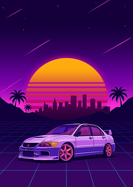 Retro Mitsubishi Lancer Evolution Illustration