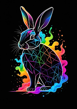 Neon Geometric Rabbit on Black Background