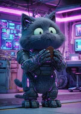 Cyberpunk Cat with Cookie
