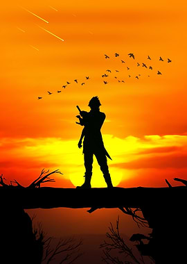 Silhouette of Warrior at Sunset