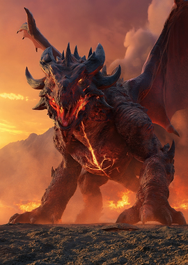 Fiery Dragon in a Volcanic Landscape