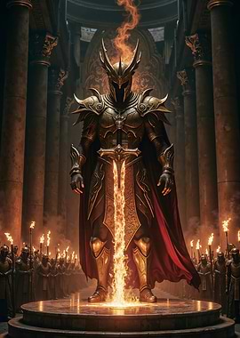 Golden Knight with Fire Sword