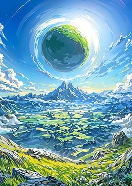 Fantasy Landscape with Floating Planet