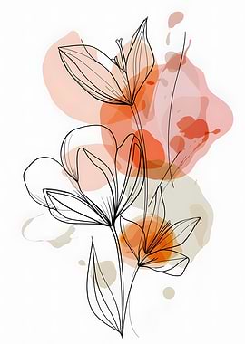 Floral Line Art with Watercolor Accents