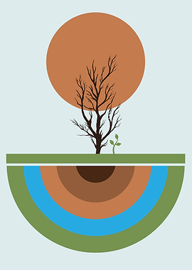 Abstract Boho Wall Art Stylized Tree with Earth Layers and Sun