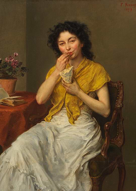 Woman Eating Treat, Painting