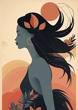 Woman Boho Leaves and Sun