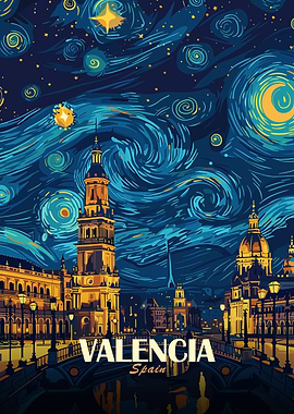 Valencia Spain Starry Night Art