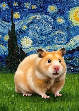 Hamster in Starry Night Style