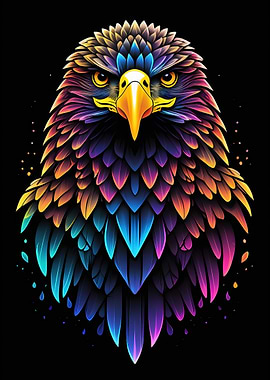 Colorful Eagle Portrait on Black Background