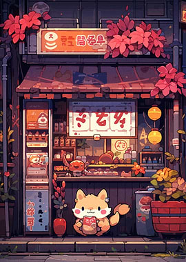 Cute Cat at Japanese Shop