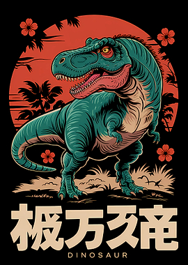 Dinosaur Illustration with Japanese Text