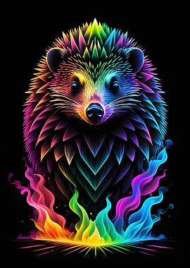 Rainbow Hedgehog with Neon Flames