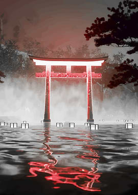 Red Torii Gate in Water