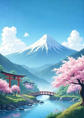 Fuji Cherry Blossoms Landscape