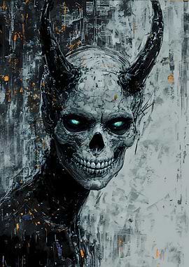 Horned Skull with Glowing Eyes