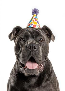 Cane Corso Dog with Party Hat