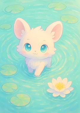 Cute White Animal in Pond