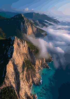 Coastal Mountain Landscape with Turquoise Sea