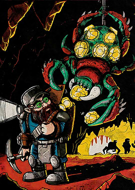 Dwarf Miner and Cave Spider Illustration