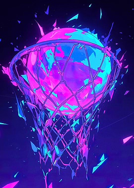 Neon Basketball Through Net Illustration