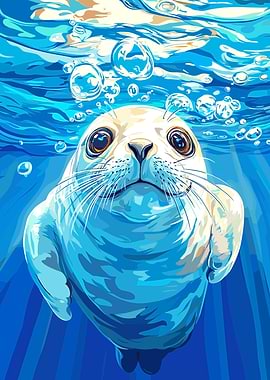 Seal underwater with bubbles illustration