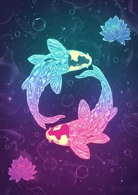 Yin Yang Koi Fish with Lotus