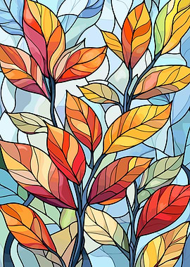Autumn Leaves Stained Glass Style Illustration