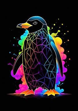 Colorful Geometric Penguin on Black Background