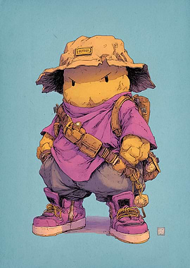 Stylized Character with Hat and Backpack