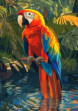 Colorful Macaw in Tropical Setting