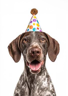 German Shorthaired Pointer Dog with Birthday Hat