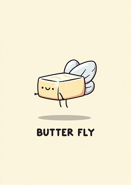Butter Fly Cartoon Pun Illustration