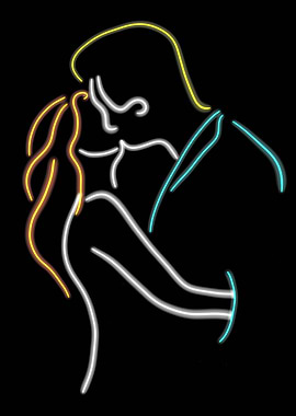Electric Love – Glowing Couple Kiss Line Art