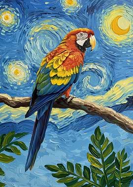 Parrot in Starry Night Style