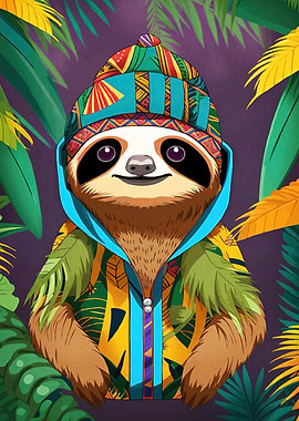 Sloth Colorful Hoodie Beanie