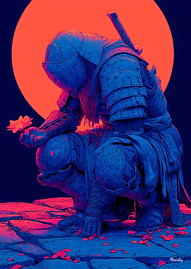 The Warrior Who Let Go – Fallen Flower Samurai Art Print