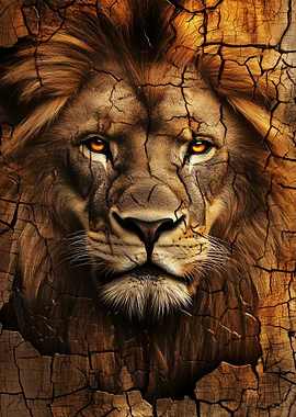 Lion portrait with cracked earth texture