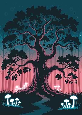 Enchanted Forest with Glowing Mushrooms