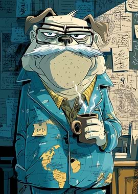 Anthropomorphic Dog Professor with Coffee