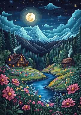 Mountain Landscape Flowers