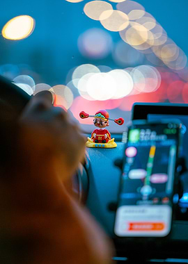Taxi Dashboard with Chinese Figurine
