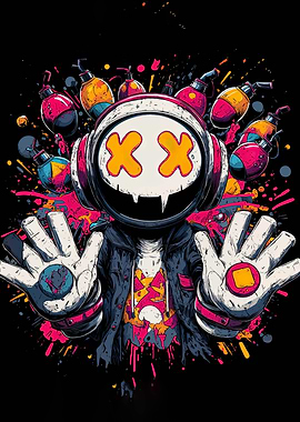 Abstract Character with Headphones and Grenades