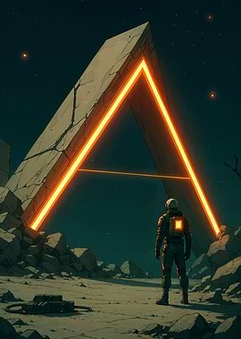 Astronaut and Glowing Triangular Structure