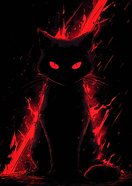 Black Cat with Red Eyes
