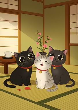 Cute Cats in Japanese Room