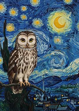 Owl in Starry Night Style