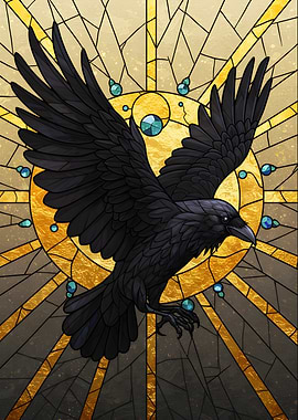 Stained Glass Raven